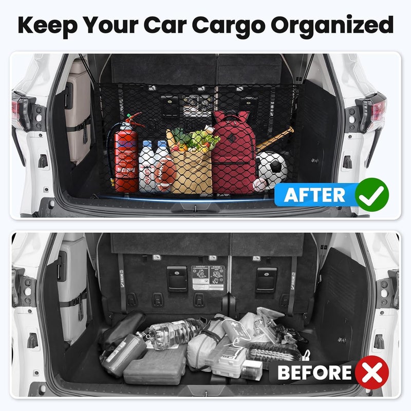 Canvcle Trunk Cargo Net for Toyota Sienna 2021-2025 2026 Accessories Envelope Style Mesh Trunk Net Organizer and Storage Stretchable Adjustable Elastic Nylon Rear Cargo Netting with Hooks - Image 3